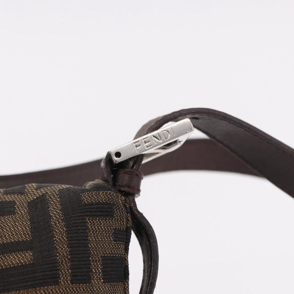 FENDI Zucca Canvas Mamma Baguette Shoulder Bag Black Brown Auth 185621A