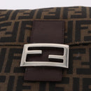 FENDI Zucca Canvas Mamma Baguette Shoulder Bag Black Brown Auth 185621A-16