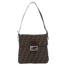 FENDI Zucca Canvas Mamma Baguette Shoulder Bag Black Brown Auth 185621A-2