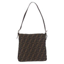 FENDI Zucca Canvas Mamma Baguette Shoulder Bag Black Brown Auth 185621A-3