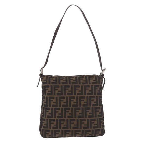 FENDI Zucca Canvas Mamma Baguette Shoulder Bag Black Brown Auth 185621A