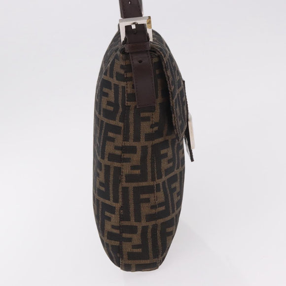 FENDI Zucca Canvas Mamma Baguette Shoulder Bag Black Brown Auth 185621A