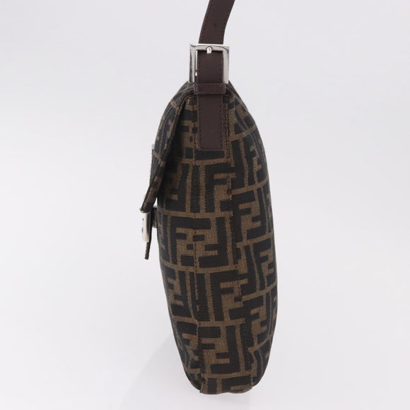 FENDI Zucca Canvas Mamma Baguette Shoulder Bag Black Brown Auth 185621A