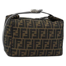 FENDI Zucca Canvas Vanity Hand Bag Black Brown Auth 185626-1