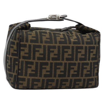 FENDI Zucca Canvas Vanity Hand Bag Black Brown Auth 185626