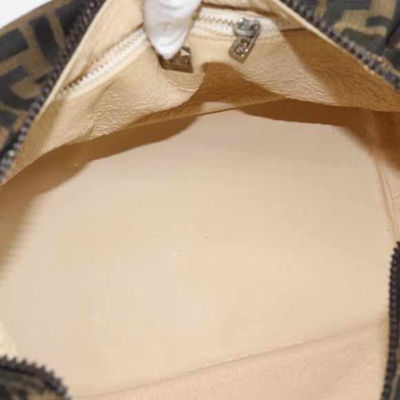 FENDI Zucca Canvas Vanity Hand Bag Black Brown Auth 185626