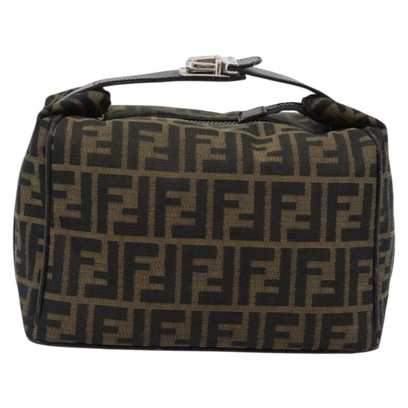 FENDI Zucca Canvas Vanity Hand Bag Black Brown Auth 185626
