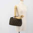 FENDI Zucca Canvas Vanity Hand Bag Black Brown Auth 185626-22