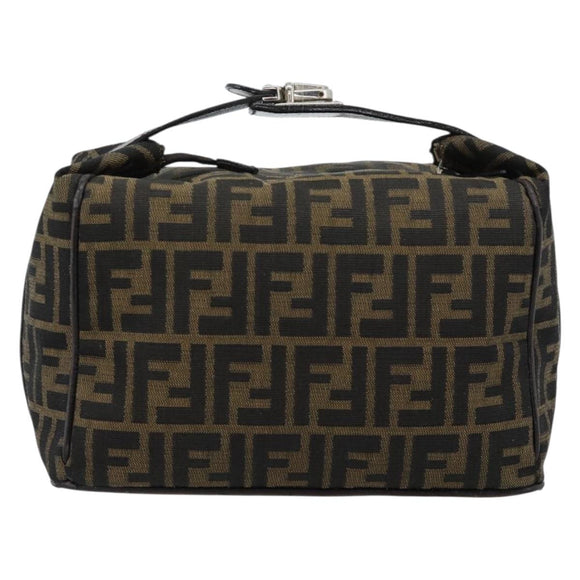 FENDI Zucca Canvas Vanity Hand Bag Black Brown Auth 185626