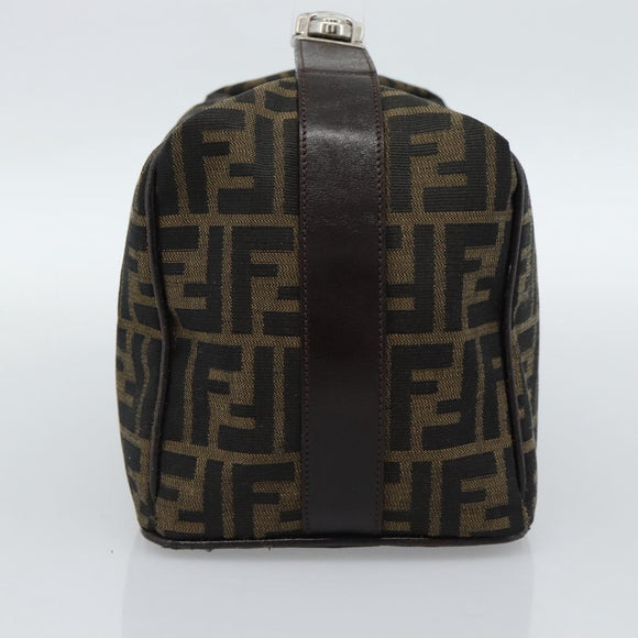 FENDI Zucca Canvas Vanity Hand Bag Black Brown Auth 185626