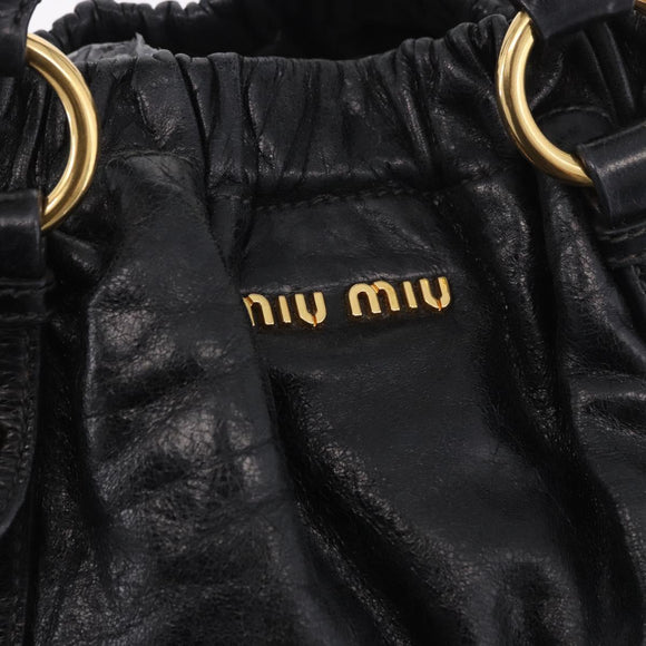 Miu Miu Hand Bag Leather Black Gold Auth 185627V