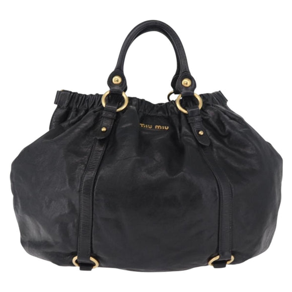 Miu Miu Hand Bag Leather Black Gold Auth 185627V