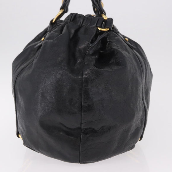 Miu Miu Hand Bag Leather Black Gold Auth 185627V
