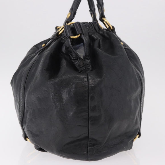 Miu Miu Hand Bag Leather Black Gold Auth 185627V