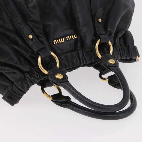Miu Miu Hand Bag Leather Black Gold Auth 185627V