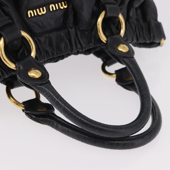 Miu Miu Hand Bag Leather Black Gold Auth 185627V