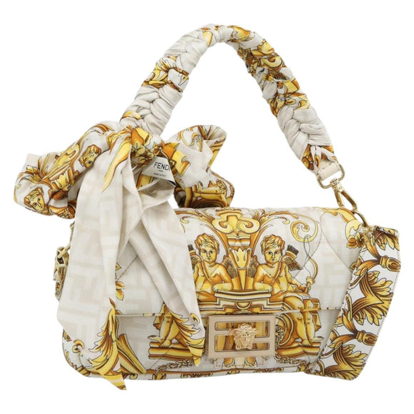 FENDI Zucca Canvas Mamma Baguette Bag Nylon 2way Beige Gold Auth 185628SAM