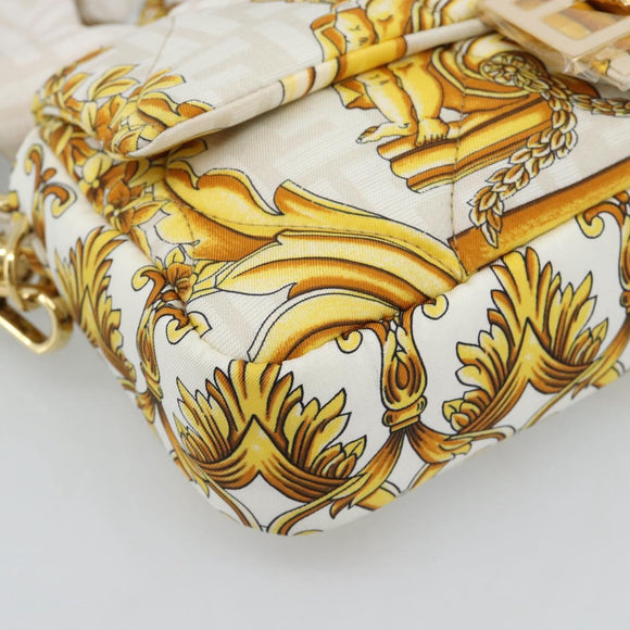 FENDI Zucca Canvas Mamma Baguette Bag Nylon 2way Beige Gold Auth 185628SAM