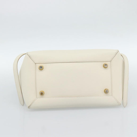 CELINE Micro Belt Hand Bag Leather White Gold Auth 185630V