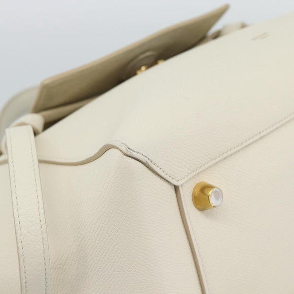 CELINE Micro Belt Hand Bag Leather White Gold Auth 185630V
