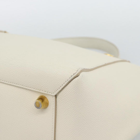 CELINE Micro Belt Hand Bag Leather White Gold Auth 185630V