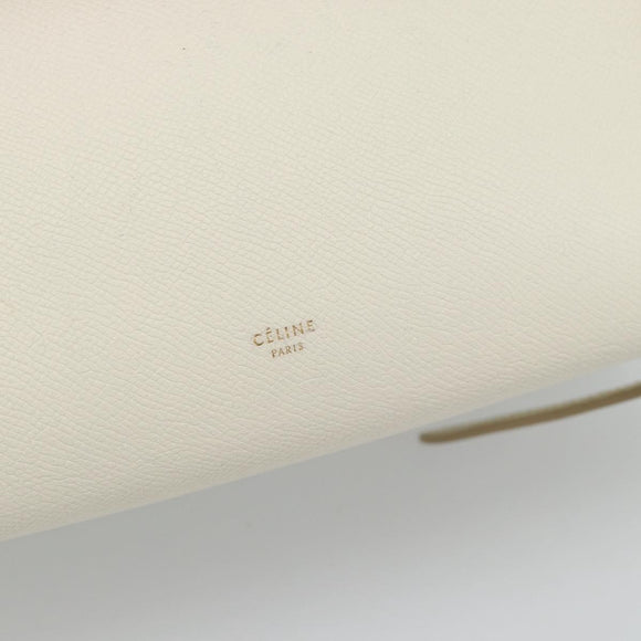 CELINE Micro Belt Hand Bag Leather White Gold Auth 185630V
