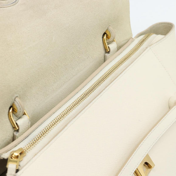 CELINE Micro Belt Hand Bag Leather White Gold Auth 185630V
