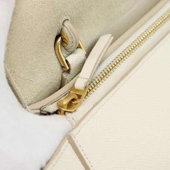 CELINE Micro Belt Hand Bag Leather White Gold Auth 185630V