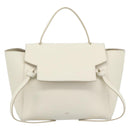 CELINE Micro Belt Hand Bag Leather White Gold Auth 185630V-2
