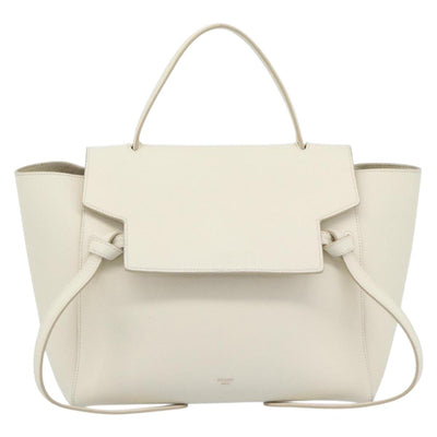 CELINE Micro Belt Hand Bag Leather White Gold Auth 185630V - 0