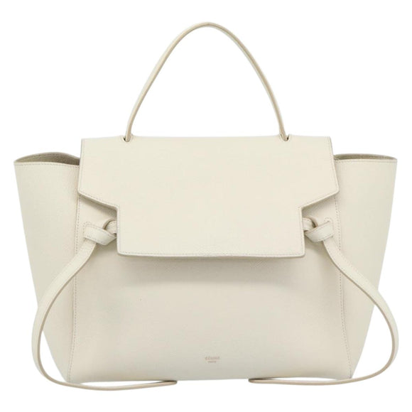 CELINE Micro Belt Hand Bag Leather White Gold Auth 185630V