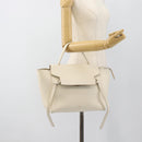 CELINE Micro Belt Hand Bag Leather White Gold Auth 185630V-28