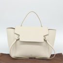 CELINE Micro Belt Hand Bag Leather White Gold Auth 185630V-29