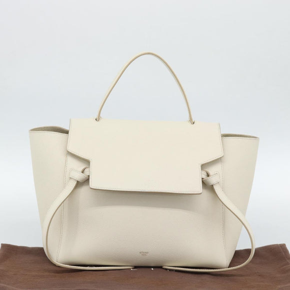 CELINE Micro Belt Hand Bag Leather White Gold Auth 185630V