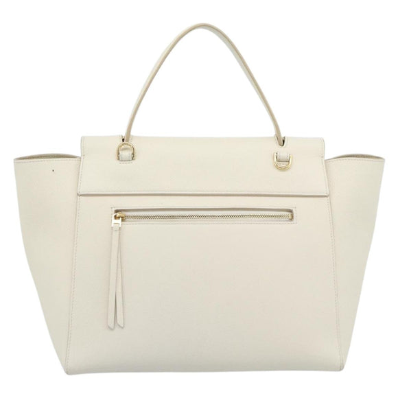 CELINE Micro Belt Hand Bag Leather White Gold Auth 185630V