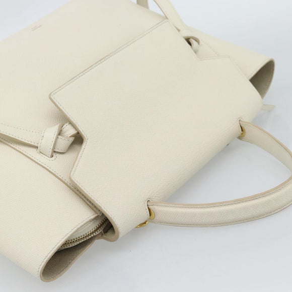 CELINE Micro Belt Hand Bag Leather White Gold Auth 185630V