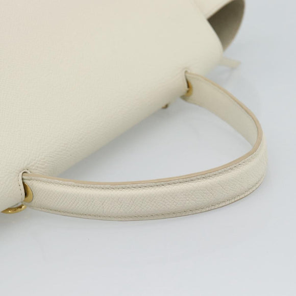 CELINE Micro Belt Hand Bag Leather White Gold Auth 185630V
