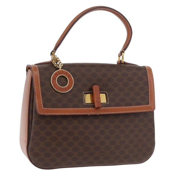 CELINE Macadam Canvas Hand Bag PVC Leather Brown Gold Auth 185642