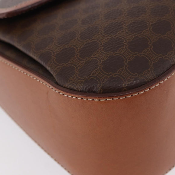 CELINE Macadam Canvas Hand Bag PVC Leather Brown Gold Auth 185642