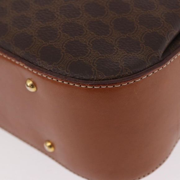 CELINE Macadam Canvas Hand Bag PVC Leather Brown Gold Auth 185642