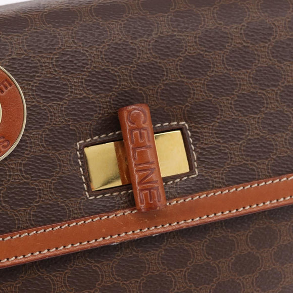 CELINE Macadam Canvas Hand Bag PVC Leather Brown Gold Auth 185642