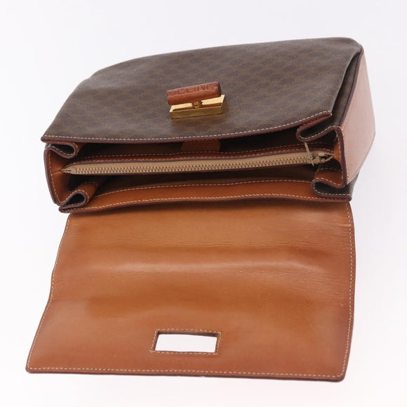CELINE Macadam Canvas Hand Bag PVC Leather Brown Gold Auth 185642