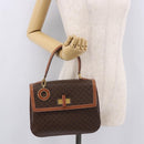 CELINE Macadam Canvas Hand Bag PVC Leather Brown Gold Auth 185642-27