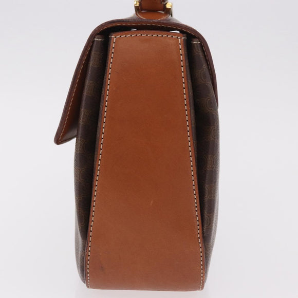 CELINE Macadam Canvas Hand Bag PVC Leather Brown Gold Auth 185642