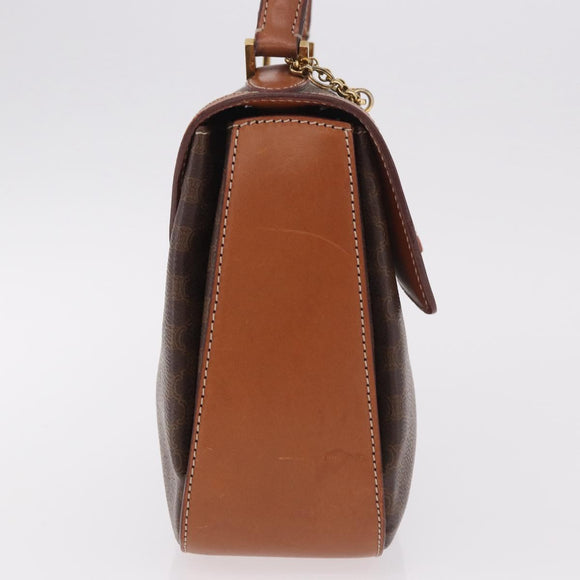 CELINE Macadam Canvas Hand Bag PVC Leather Brown Gold Auth 185642