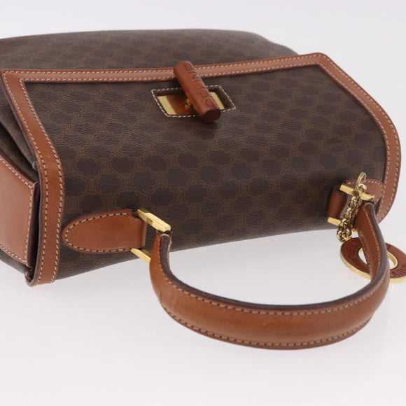 CELINE Macadam Canvas Hand Bag PVC Leather Brown Gold Auth 185642