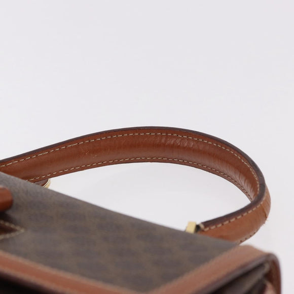CELINE Macadam Canvas Hand Bag PVC Leather Brown Gold Auth 185642