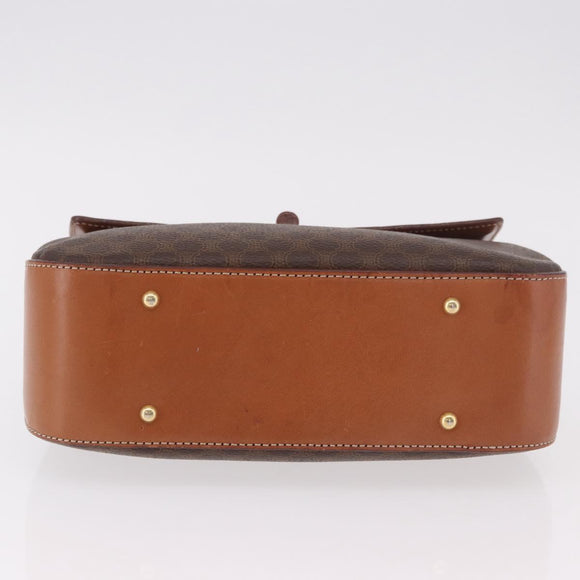 CELINE Macadam Canvas Hand Bag PVC Leather Brown Gold Auth 185642