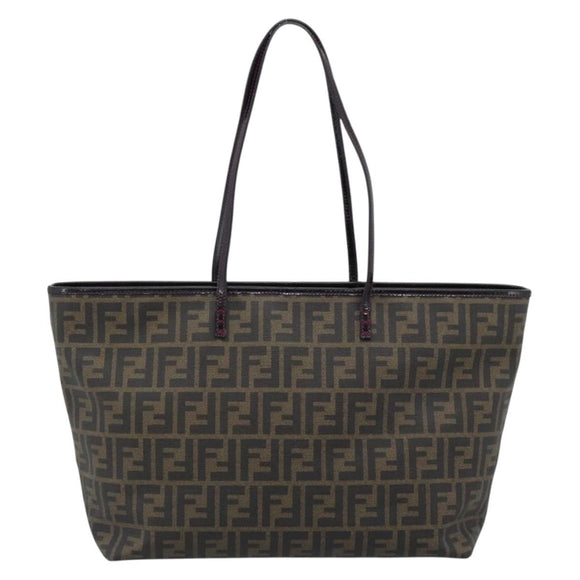 FENDI Zucca Canvas Tote Bag PVC Black Brown Auth 185643V