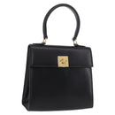 CELINE Hand Bag Leather Black Gold Auth 185644V-1
